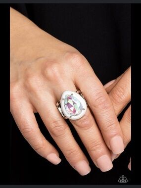 Bold Iridescent Teardrop Statement Ring - White Accent